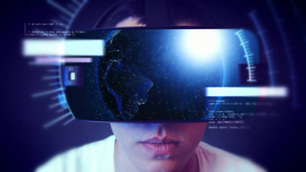 istock Handsome young man wearing VR headset and experiencing virtual reality. 1066526974