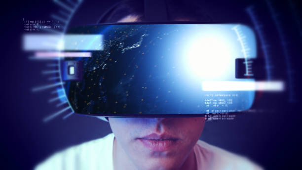 istock Handsome young man wearing VR headset and experiencing virtual reality. 1066529336