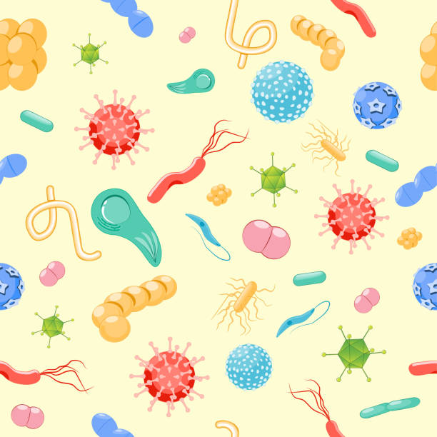 illustrations, cliparts, dessins animés et icônes de formes pathogènes. modèle sans couture de bactérie et virus. - pathogen streptococcus life science