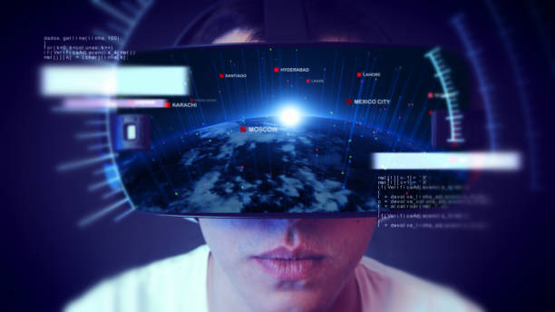 istock Handsome young man wearing VR headset and experiencing virtual reality. 1066530230