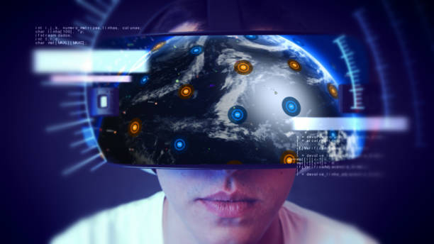 istock Handsome young man wearing VR headset and experiencing virtual reality. 1066530548