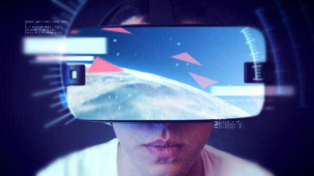 istock Handsome young man wearing VR headset and experiencing virtual reality. 1066532658