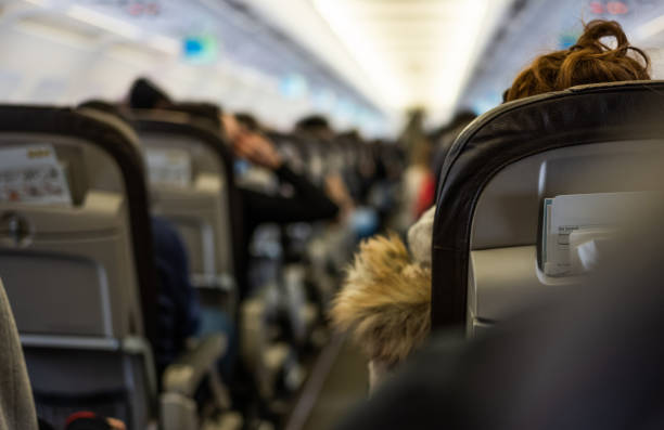 istock Back view of people flying in the airplane. 1066532910
