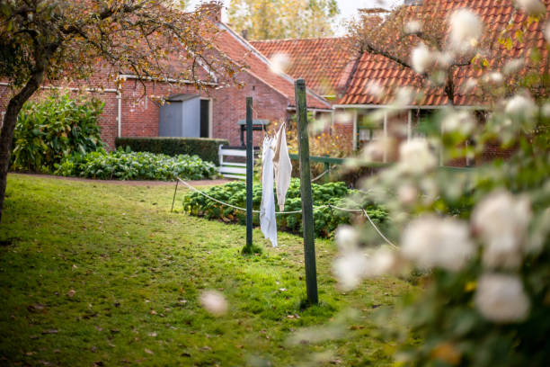 Vintage scene in an old farmers' and fishermen's village in the Netherlands with a backyard and home craft
