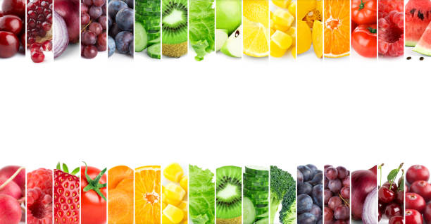 istock Mixed of color fruits and vegetables. Collage 1066538962