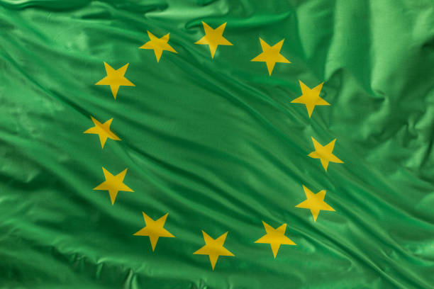 Green european union flag as a mark of organic bio food or ecology. stock photo