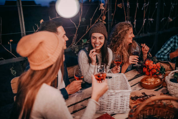 Young people enjoying wine