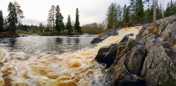 istock Waterfall Tokhmayoki Ruskeala top view. Karelia, Russia.Panoramic view 1066544060