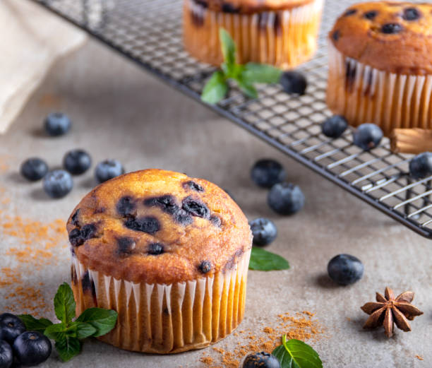 istock Blueberry muffin over a stone table, consumer view 1066545244