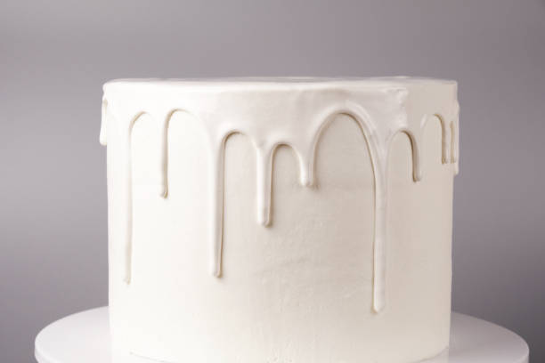 istock Simple white cake with glaze on a gray background. 1066555086