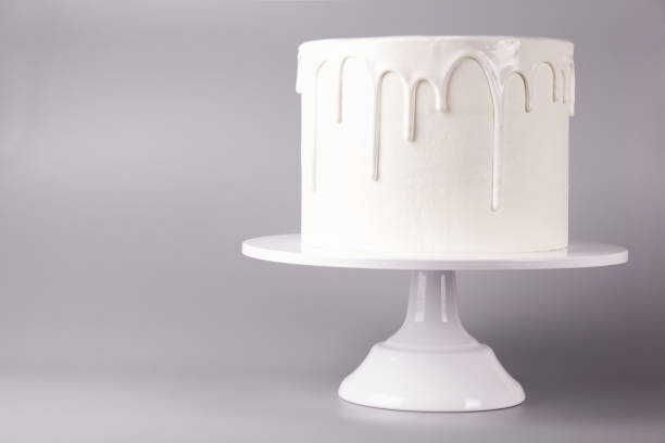 istock Simple white cake with glaze on a gray background. 1066555202