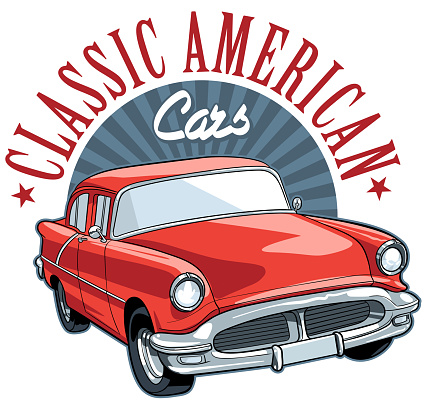 Classic American car illustration with red color.