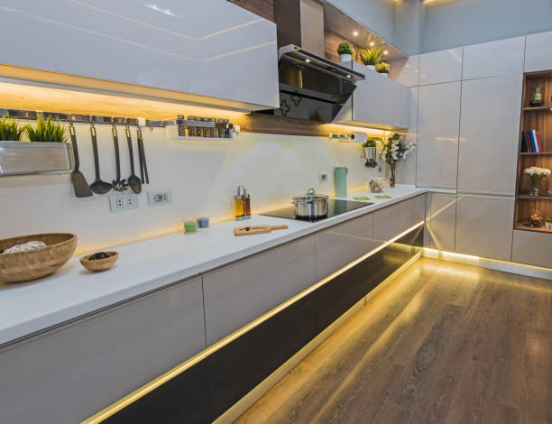 Modern kitchen in a luxury apartment stock photo