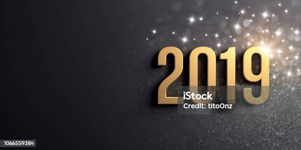 Año Nuevo Oro Fecha 2019 Para Tarjeta De Felicitación Foto de stock y más banco de imágenes de 2019