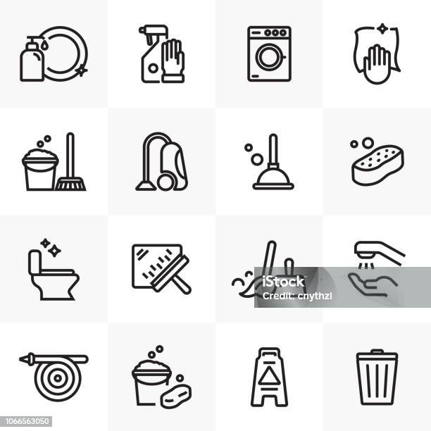 Cleaning Line Icons Set Stock Illustration - Download Image Now - Cleaning, Icon Symbol, Clean