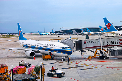 China Southern Airlines aircrafts in Guangzhou airport, China