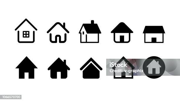 Дом И Дом Значок Набор Векторное Иллюстрационое Изображение — стоковая векторная графика и другие изображения на тему Дом