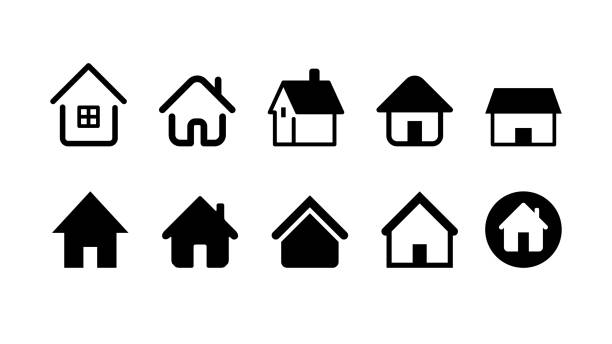 ev ve ev icon set. vektör görüntü illüstrasyon. - basmalı düğme illüstrasyonlar stock illustrations