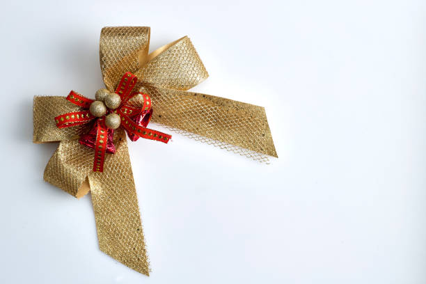 red Gift Bow ribbon tape Isolated on White   Empty space for design