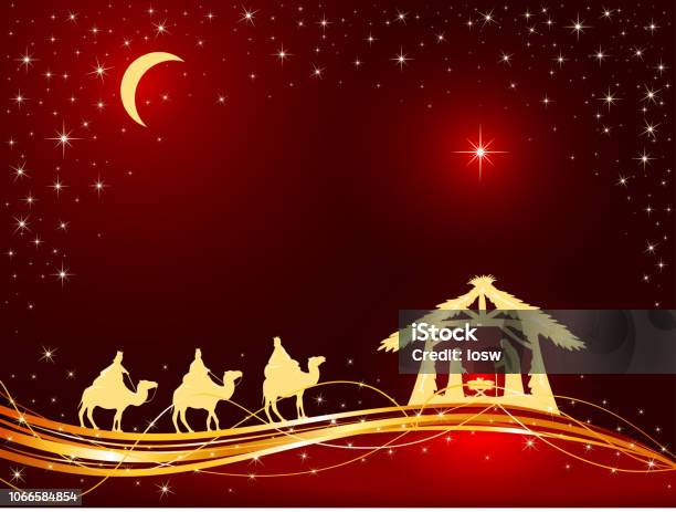 Christian Christmas Background With Birth Of Jesus And Star Stock Illustration - Download Image Now