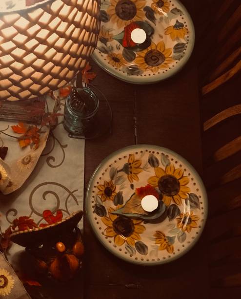 istock Thanksgiving table, vintage instant, overhead view 1066585274