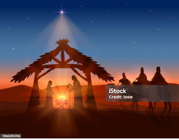 Christian Christmas With Wise Men And Jesus Stock Illustration - Download Image Now - Christmas, Jesus Christ, Nativity Scene