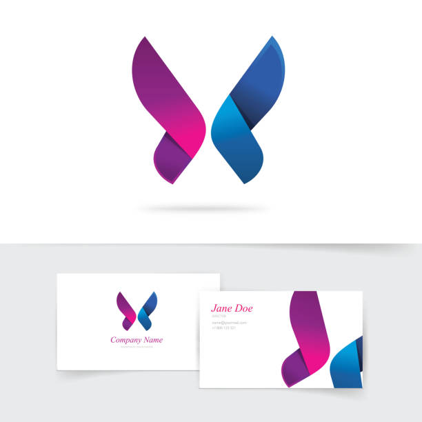 Butterfly logo template vector with purple wings design, abstract gradient butterfly in blue and violet colors, beautiful modern vector logotype icon for business card, brand or identity clipart Butterfly logo template vector with purple wings design, abstract gradient butterfly in blue and violet colors, beautiful modern vector logotype icon for business card, brand or identity animal wing stock illustrations