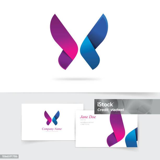 Butterfly Logo Template Vector With Purple Wings Design Abstract Gradient Butterfly In Blue And Violet Colors Beautiful Modern Vector Logotype Icon For Business Card Brand Or Identity Clipart Stock Illustration - Download Image Now