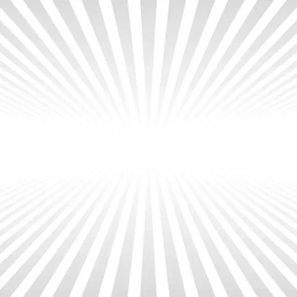 Vector illustration of White background with light gray rays going beyond horizon, vector light background with vertical stripes