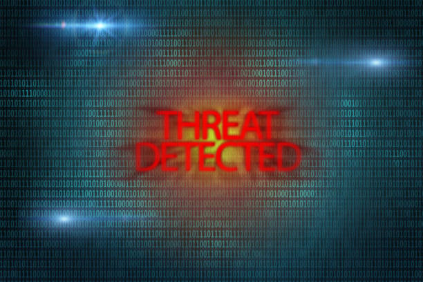 threat detected sign. virus attack. computer spyware. - threats imagens e fotografias de stock