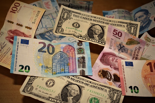 3d render 50 Euro money Front coming out of the printing press (depth Of Field)