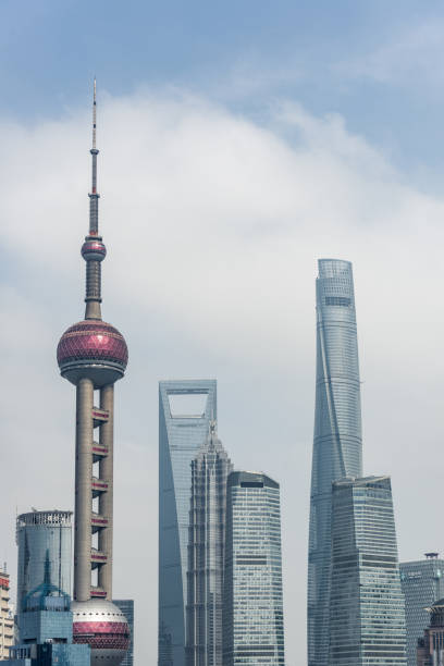 The iconic Oriental Pearl Tower, height 468 mt in Lujiazui finance and trade zone, Shanghai, China