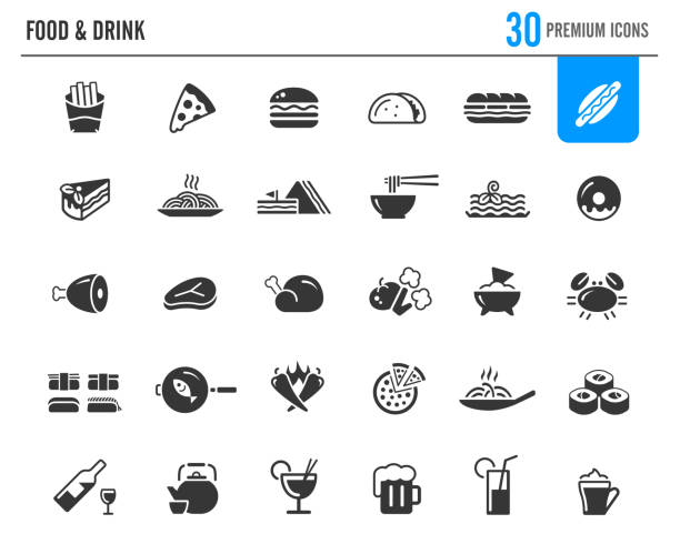 иконки с едой и напитками // премиум серия - prepared shellfish prepared crustacean food and drink food stock illustrations
