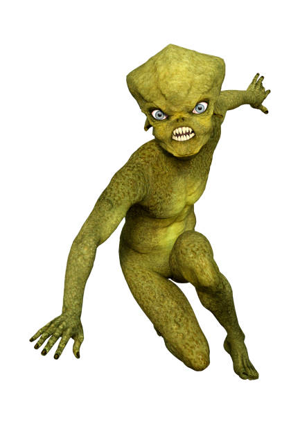 istock 3D illustration green alien on white 1066612306
