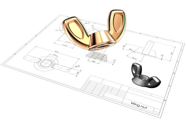 윙 너트의 3d 그림 - nut blueprint work tool construction 뉴스 사진 이미지