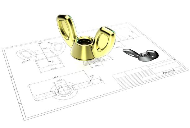 ilustracja 3d nakrętki skrzydła - nut blueprint work tool construction zdjęcia i obrazy z banku zdjęć