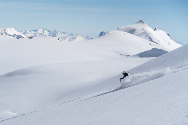 istock Backcountry skier flies down slope 1066621898