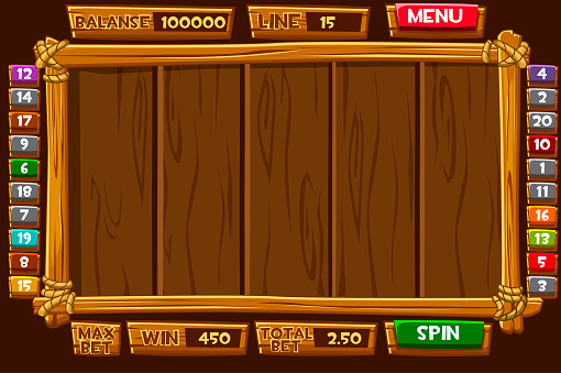 Vector set Cartoon wood assets, Interface and buttons For Ui Game SLOTS