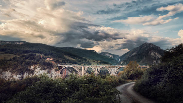 Beautiful view to the Djurdjevica Tara Bridge in Montenegro. Canyon of river Tara is the deepest in Europe and second in the world
