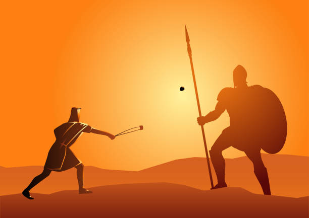 David and Goliath Biblical vector illustration of David and Goliath bible stock illustrations