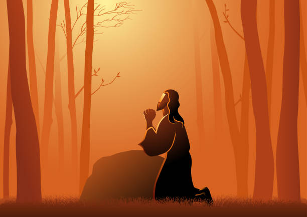jezus modląc się w getsemane - prayer position illustrations stock illustrations