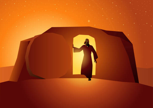 Resurrection of Jesus Biblical vector illustration series, the resurrection of Jesus or resurrection of Christ easter silhouettes stock illustrations