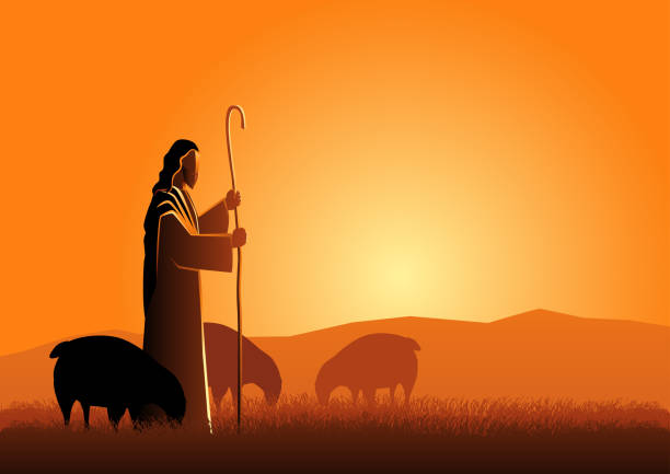 Jesus as a shepherd Biblical vector illustration of Jesus as a shepherd shepherd stock illustrations