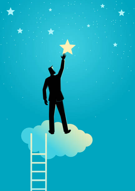 ilustrações, clipart, desenhos animados e ícones de empresário chegar para as estrelas - reach for the stars