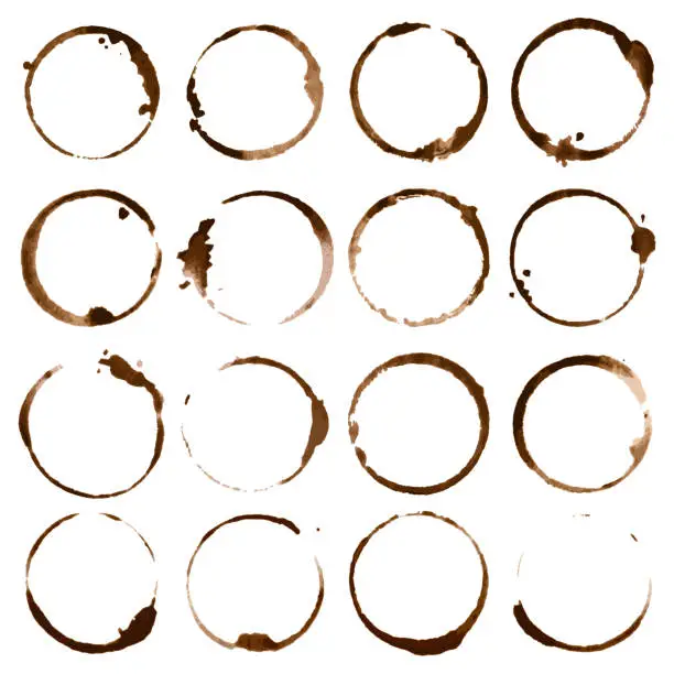 Vector illustration of Coffee stains. Dirty cup splash ring stain or coffee stamp isolated illustration