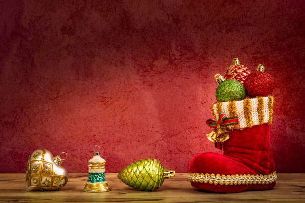 istock Christmas tree balls and red Nicholas boot 1066639890