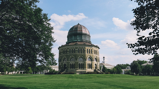 Nott Memorial Building, Union College, Schenectady, New York. 16 Sided building construction began in 1858, based on designs by Edward Tuckerman Potter.