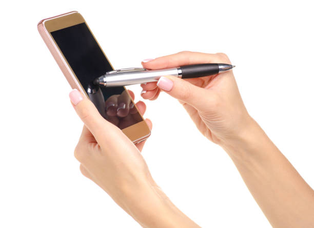 istock Mobile phone smartphone stylus pen in hand 1066648796