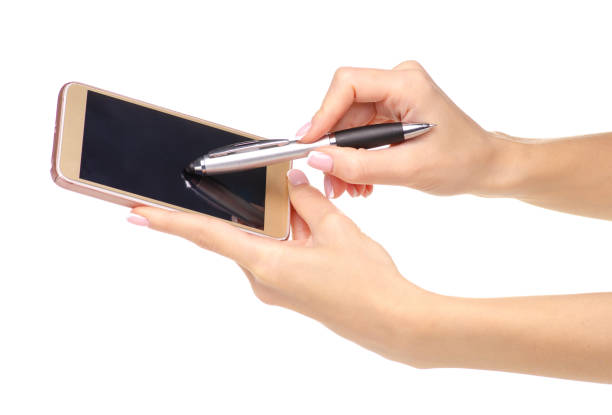 istock Mobile phone smartphone stylus pen in hand 1066648800