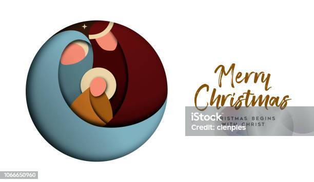 Christmas Paper Cut Card For Christian Celebration - Arte vetorial de stock e mais imagens de Natal - Natal, Jesus Cristo, Cristianismo